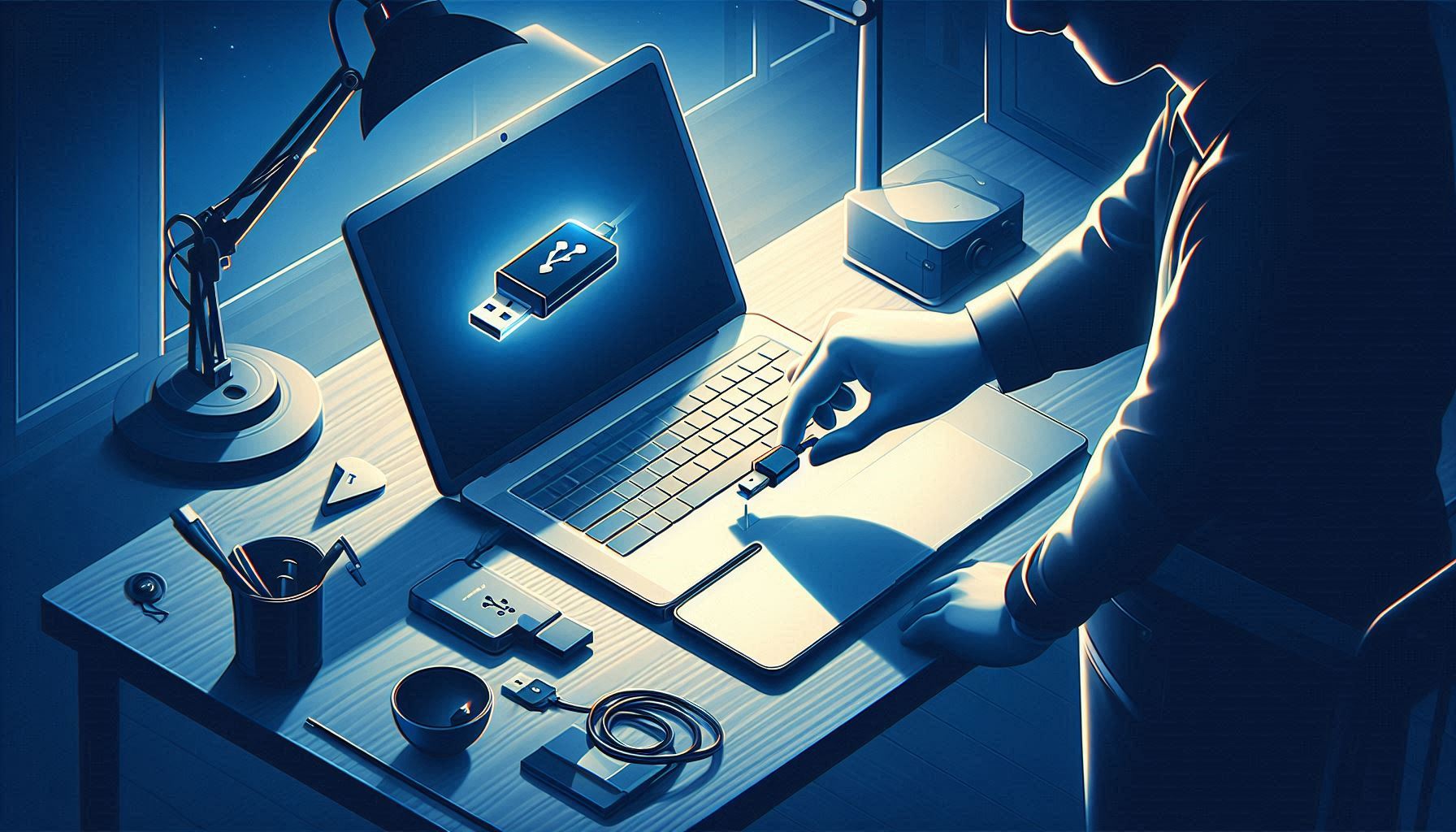 A USB device being disconnected from a laptop.