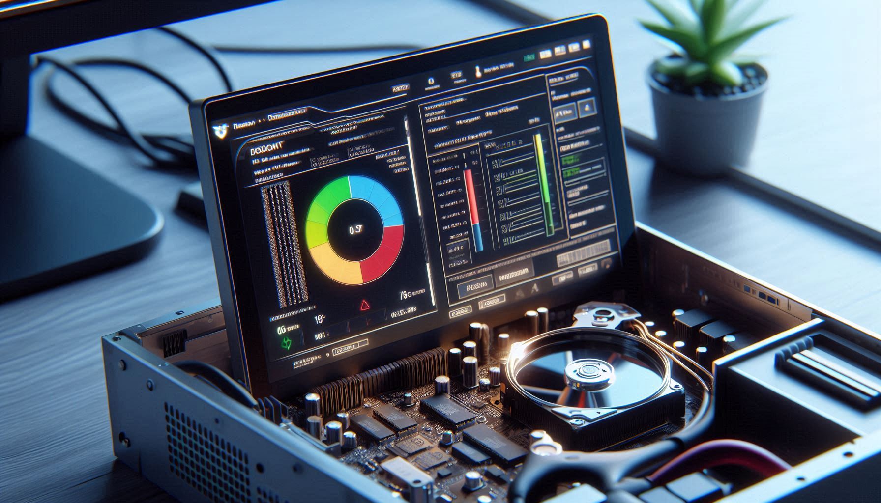 A hard drive being tested with diagnostic software.