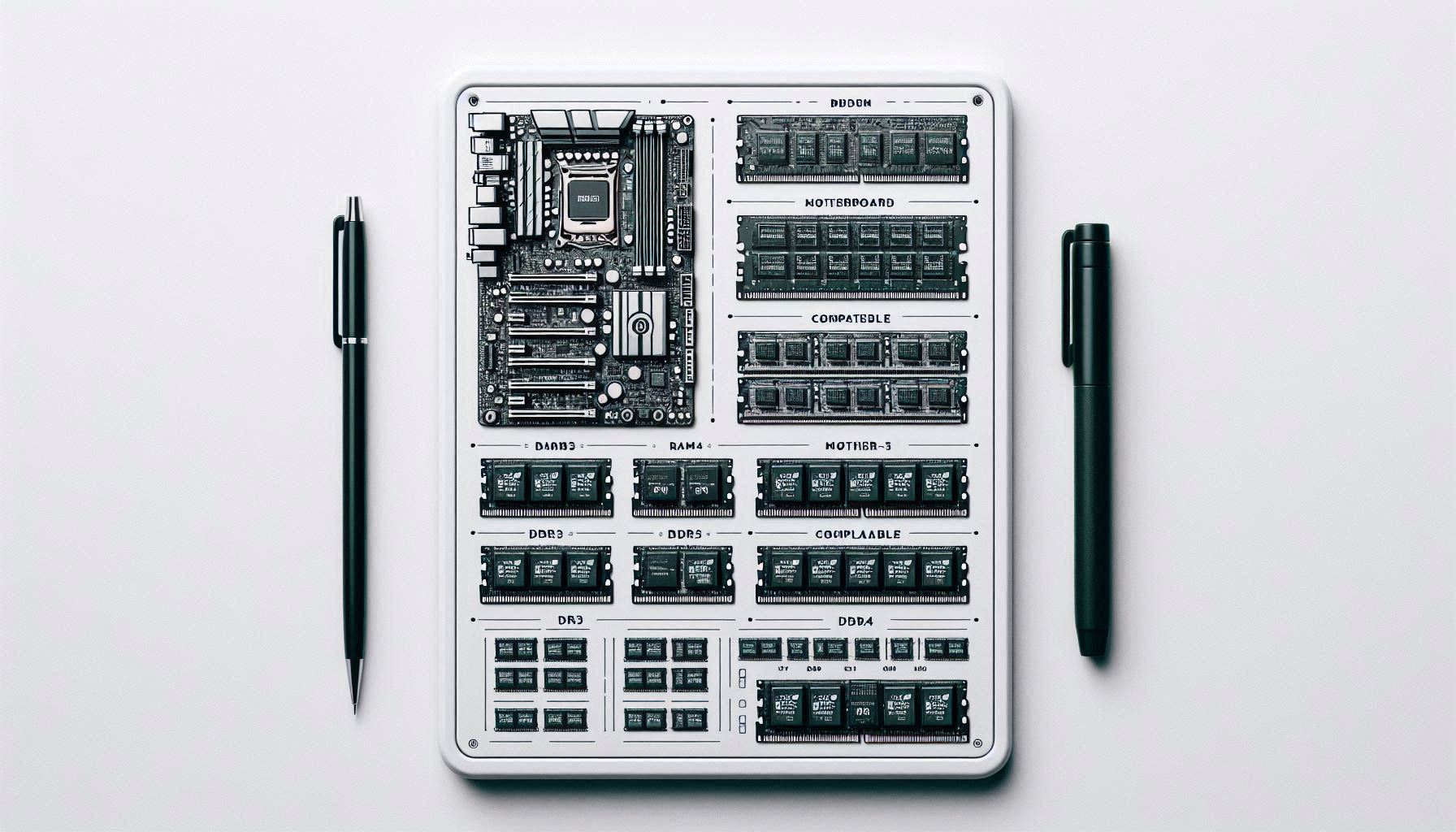 Table showing compatible RAM types for different motherboards.