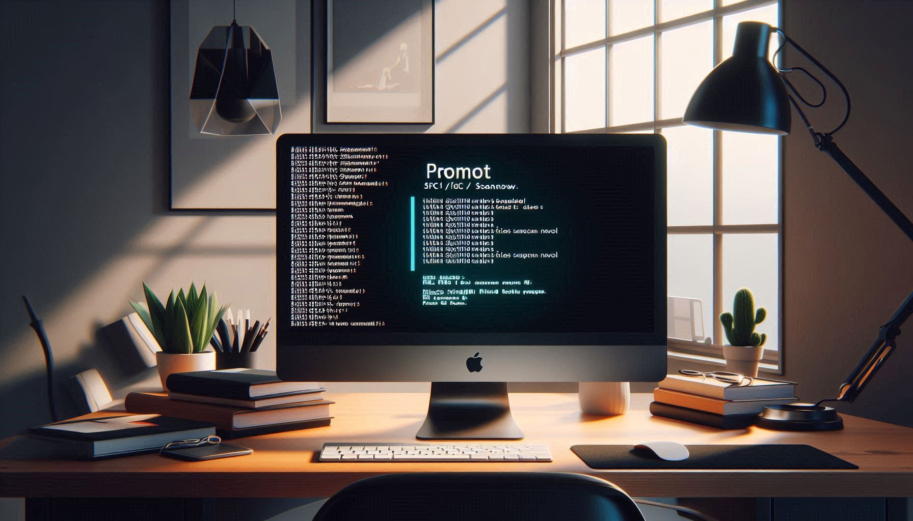 Command Prompt showing the execution of the "sfc /scannow" command.